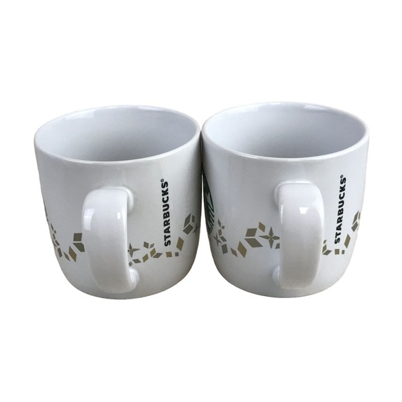 Starbucks 2 Mug‎ Lot Holiday Collection 2013 Mermaid Siren Logo Gold Snowflakes - Picture 2 of 8